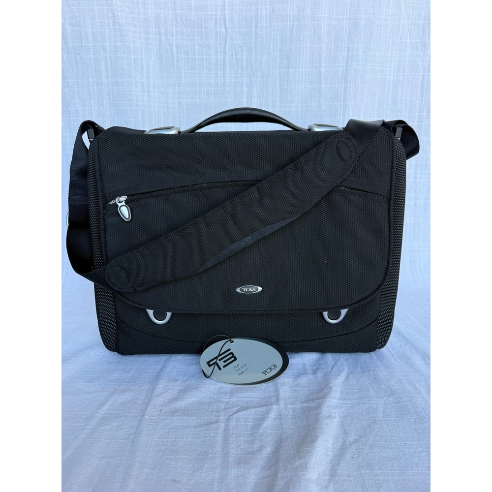 TUMI Messenger Bag T3 Series Flap Briefcase Black Ballistic Nylon 15" Laptop Bag